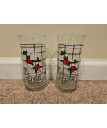 Set of 2 Coca Cola Glasses Stained Glass Flower Design 6&#39;&#39; - $11.39