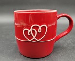Starbucks 2010 Red Coffee Mug White Calligraphy Styled Love and Hearts - $9.89
