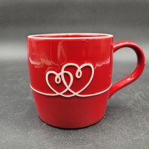Starbucks 2010 Red Coffee Mug White Calligraphy Styled Love and Hearts - £7.90 GBP