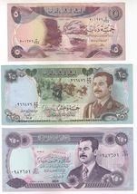 Iraq, (Set of 3) 5, 25, 250 Dinars, All Different Old Issues Banknotes, - $11.28
