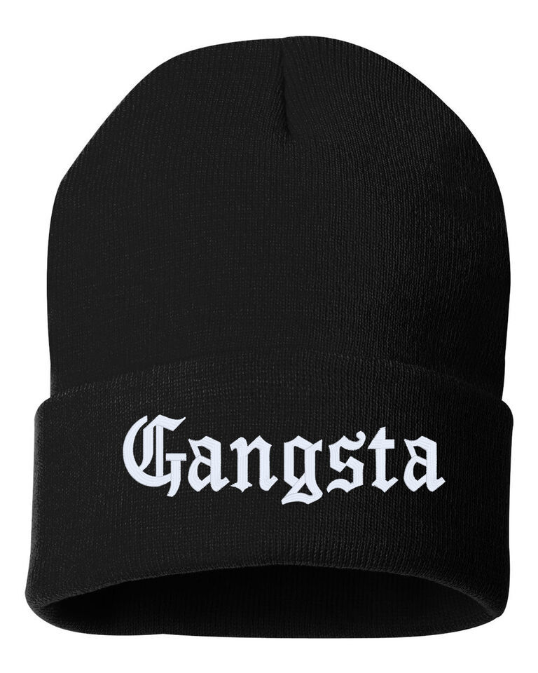 Gangsta Embroidered Cuffed Beanie Hat, Embroidered Gift, Winter Hat - $15.99