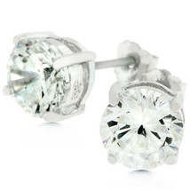 Precious Stars Sterling Silver 6.25 mm Round Cubic Zirconia Stud Earrings - £16.45 GBP