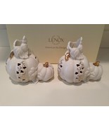 Lenox Pierced Ivory Autumn Pumpkin Candle Holder Pair Halloween Thanksgi... - $86.78 CAD