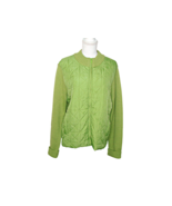 Coldwater Creek Zip Ribbed Quilted Womens Cardigan Sweater Green Wool Bl... - £22.08 GBP