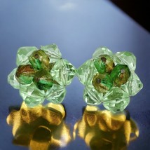 1950s Earrings Clip on Green Brown Gold Cluster Beads Made in W. Germany - £14.72 GBP