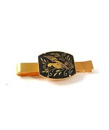 Vintage Goldtone &amp; Black Damascene Bird Tie Clasp MADE IN SPAIN 6317 - £27.25 GBP