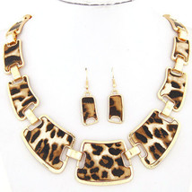 Leopard Print Square Necklace Earrings Set - £8.47 GBP
