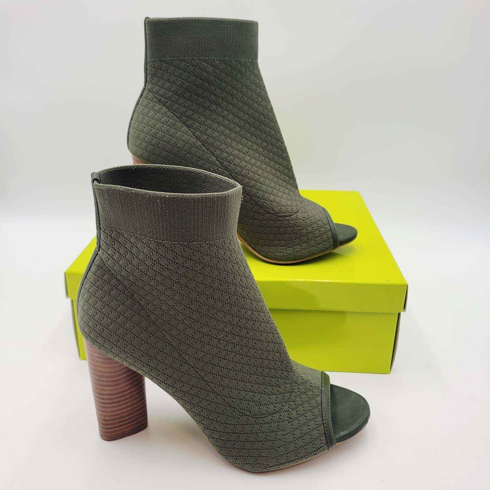 GIANNI BINI Bergen Olive Green Stretch Peep Toe Sock Booties Sz 9 M Item image 3