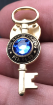 1994-1995 PTA The Key is Caring Gold Tone Pin w/ Blue Faux Diamond 1 1/4&quot; x 1/2&quot; - £7.60 GBP