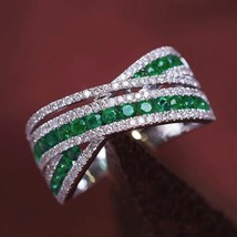 Gift 2Ct Crossover Lab-Created Emerald Wedding Band Ring in 925 Silver (Size 7) - £86.30 GBP