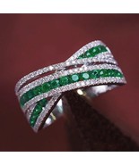 Gift 2Ct Crossover Lab-Created Emerald Wedding Band Ring in 925 Silver (... - £86.06 GBP