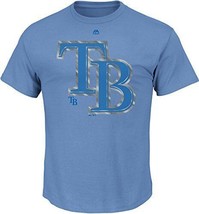 Majestic Tampa Baie Rayons Hommes Argent T-Shirt Bleu Clair - £15.52 GBP