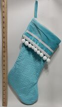 Hobby Lobby Chevron Velvet Cuff Pom-Pom trim Christmas Stocking Teal Blu... - €19,54 EUR