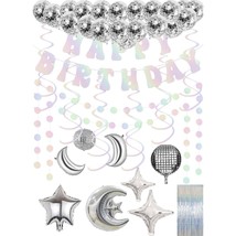 Disco Party Decorations, Iridescent Happy Birthday Banner Cute Foil Birthday Sig - £23.56 GBP