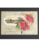 Wish You A Happy New Year Poinsettias Gold Embossed Floral Winsch Postca... - $14.99