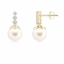 Freshwater Pearl Drop Earrings with Diamond for Women in 14K Gold (AAA, 8MM) - £488.39 GBP