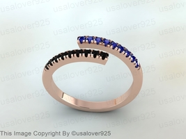 Natural Onyx And Sapphire Round Stone Sterling Silver Women Half Open Band Ring - £52.99 GBP