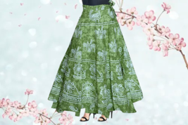 Womens Wrap skirt ethnic Indian Jaipur Print Cotton Green -Free size upt... - £26.75 GBP
