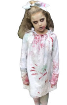 Girls Zombie Halloween Costume Homemade Dress Shirt Bow Bloody Scary Size L - £15.81 GBP
