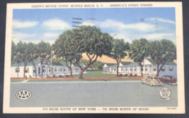VTG 1952 Green&#39;s Motor Court Motel Myrtle Beach SC South Carolina Linen Postcard - £7.70 GBP