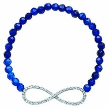 925 Sterling Silver Dark Blue Faceted Quartz Stretch Infinity CZ Bracelet - £55.72 GBP