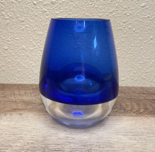 Modern Krosno? Poland Encalmo Art Glass Cobalt Blue And Clear Vase 4.5 i... - £19.45 GBP