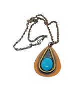 Copper Teardrop Faux Turquoise Pendant Chain Rustic BOHO Bohemian Necklace - $19.26
