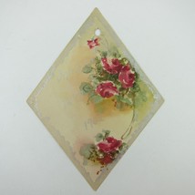 Victorian Card Watercolor Red Roses Flowers Green Leaves Silver Trim Ant... - £7.82 GBP