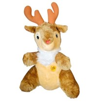 Vintage 80s Christmas Rudolph Musical Stuffed Animal Plush Heart Lights Up WORKS - $38.53