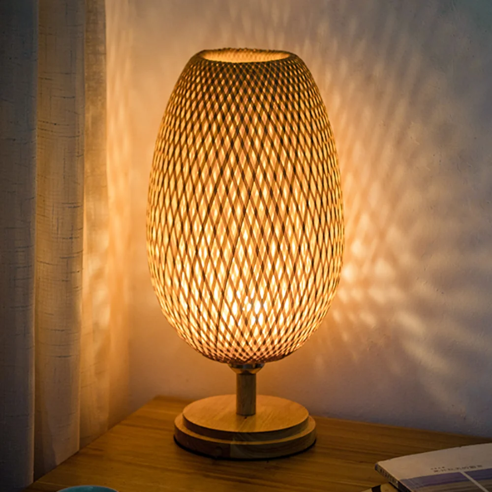 Small Rattan Table Lamp, Stepless Dimmable Beside Lamp, Vintage Wicker W... - $50.23+