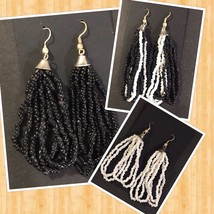 Lot Of Three Hand Made Earrings Black And White Seed Beads - £11.72 GBP