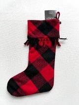 LAUREN Ralph Lauren Holiday Christmas Stocking Wool Plaid Red Black Fringe - £50.59 GBP