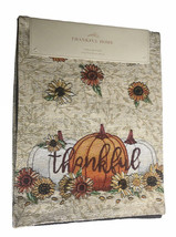 Thankful Pumpkin Sunflower Leaves Table Runner Tapestry 13x72 Fall Thanksgiving - £23.25 GBP
