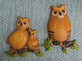 Vintage 70s Homco Owl Wall Decorations Plaques Set of 2 Dart Ind USA #531MCM Mod - £15.71 GBP