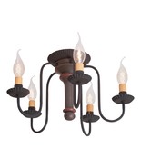 WROUGHT IRON &amp; WOOD "BERKSHIRE" 5 ARM CEILING LIGHT Semi Flush Mount ESP... - $339.95