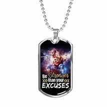 Be Stronger Than Your Excuses Stainless Steel or 18k Gold Dog Tag w 24&quot; Chain - £35.52 GBP