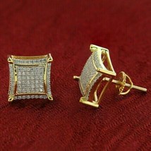 Men&#39;s 2Ct Simulated Diamond Square Cluster Stud Earrings 14K Gold Plated... - £54.47 GBP