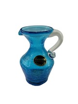 Kanawha Blue Crackle Glass Small Pitcher Vase w Applied Handle Hand Blown - $371.47 MXN