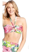 Kona Sol Womens Bikini Top Sz S Pink Green Hawaiin Floral Tie Closure ..... - £7.84 GBP