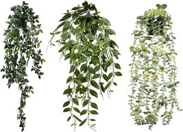Sofyours 3 Pack Artificial Hanging Plants, Fake Potted Eucalyptus Vine For Home - £28.71 GBP