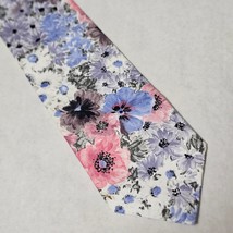 Steve Scheiner Men&#39;s Tie Floral on White Background 100% Cotton - $13.98