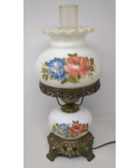 Gone With The Wind Floral Roses Globe Hurricane Table Lamp Milk Glass As... - £49.50 GBP