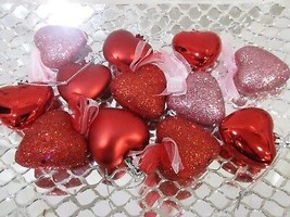 Valentines Day Red Glitter Shiny Hearts 2&quot; Ornaments Decorations Set of 12 - £14.23 GBP