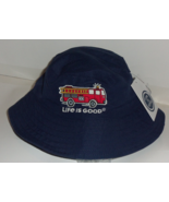 NWT BOYS &amp; GIRLS LIFE IS GOOD &quot;Let&#39;s Roll&quot; FIRE TRUCK NAVY BUCKET HAT SI... - £16.95 GBP