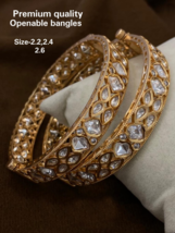 Indian Bollywood Style 1 Gram Gold Plated Kundan Bangle Bracelet Jewelry Set - £112.08 GBP