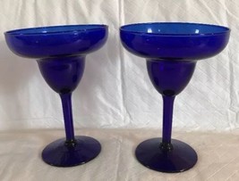2 Cobalt Blue Glass Stemmed Margarita Glasses Barware EUC 6”x4.5” - £12.57 GBP