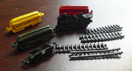ODD Vintage Miniature Metal Locomotive with Train Cars and Track Sections - $28.71