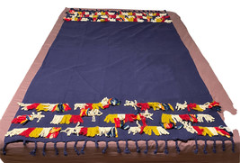 Noble Excellence Global Inspirations Navy Multi Colored Fringed Throw Blanket - £35.40 GBP