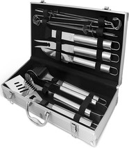 BBQ Grill Tool Set Stainless Steel Barbeque 12pc+Case,Skewers,Spatula,Tong,Knife - £36.28 GBP