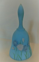 FENTON Satin Light Blue Glass Hand Painted Floral Design Signed Bell - £14.78 GBP